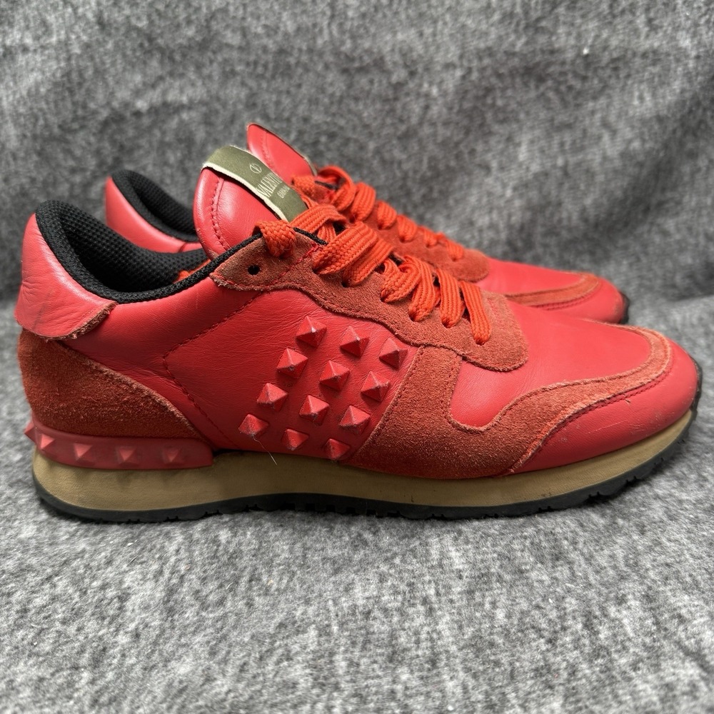 Valentino Garavani Rockrunner Sneakers Red Studded Leather Size 39.5 Womens